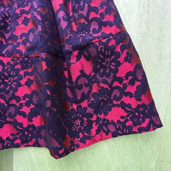 ELIZA J Shimmery Red A Line Black Floral Lace Zip Back Dress sz 2 - Picture 2 of 10